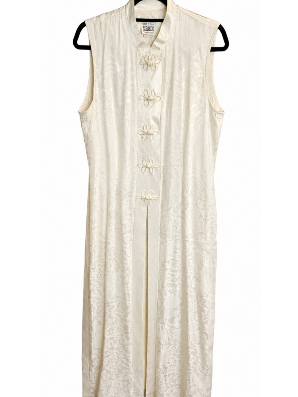 Vintage R&M Richards Sleeveless Mandarin Collar Silk Midi Top in Cream
